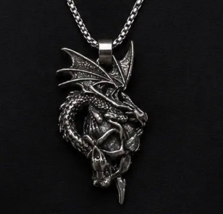 Dragon Skull Pendant 24" Box Chain RRP £34.99