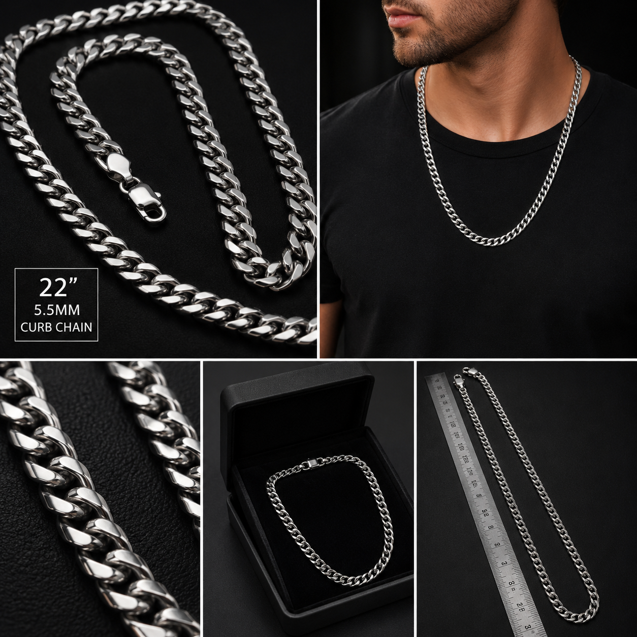 All SIZES AVAILABLE - 22" 5.5mm Classic Curb Chain