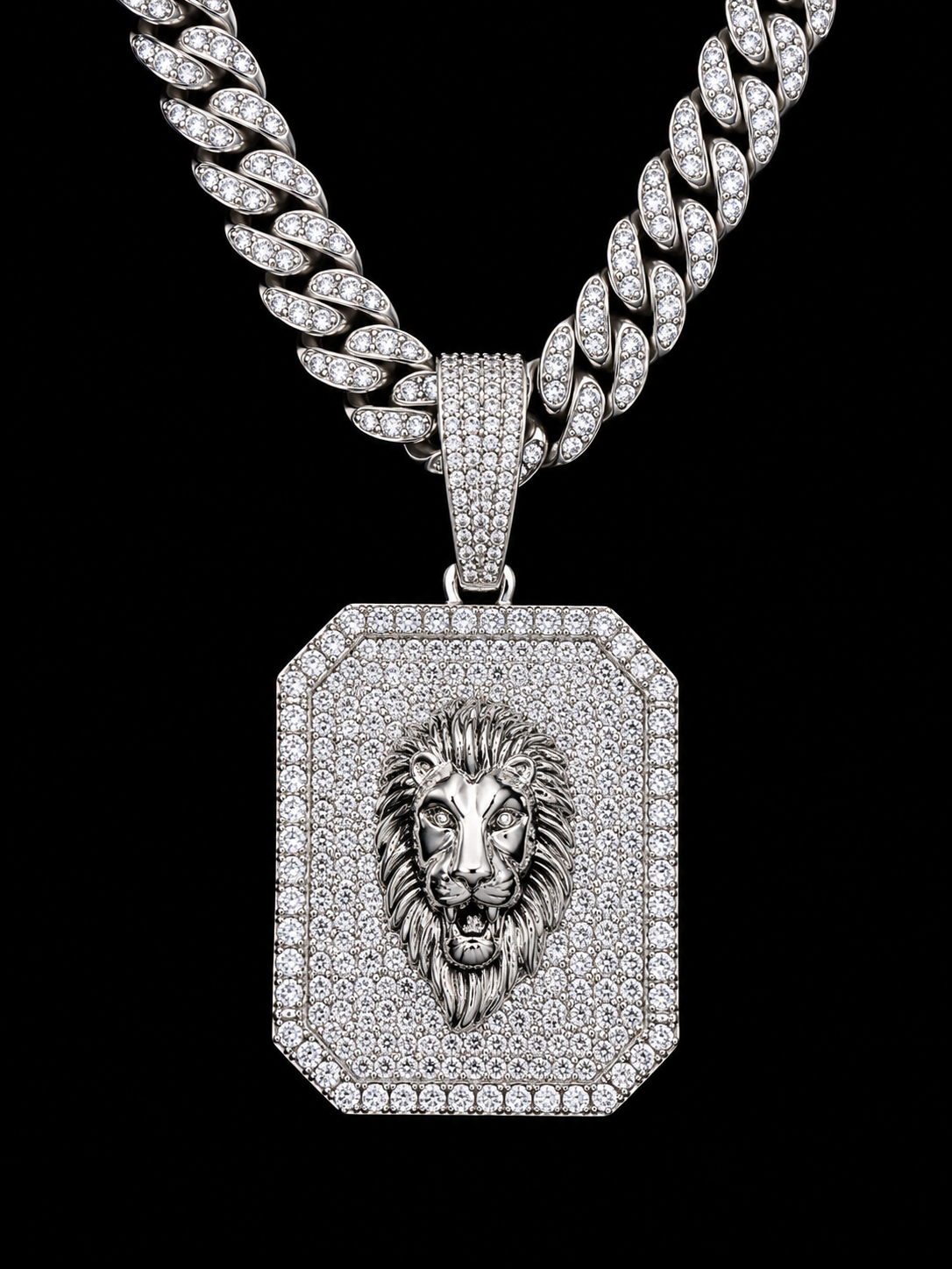 Lion Head Iced Out Pendant 24" Cuban 4.5mm